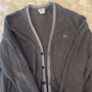 Lacoste Men's Charcoal Cardigan with Striped Trim